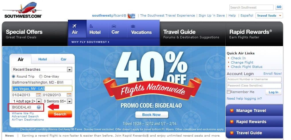 southwest airlines promo code may 2014