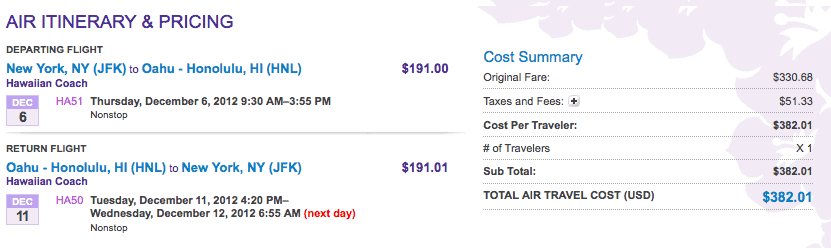 New York to Honolulu Direct for 435 MileValue