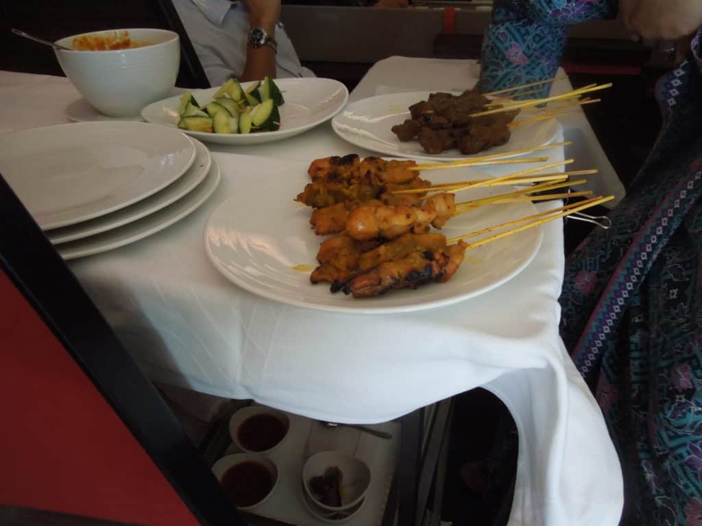 All-you-can-eat satay cart in Malaysian Airlines First Class