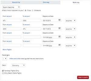 Delta's Multi-City Search Screen