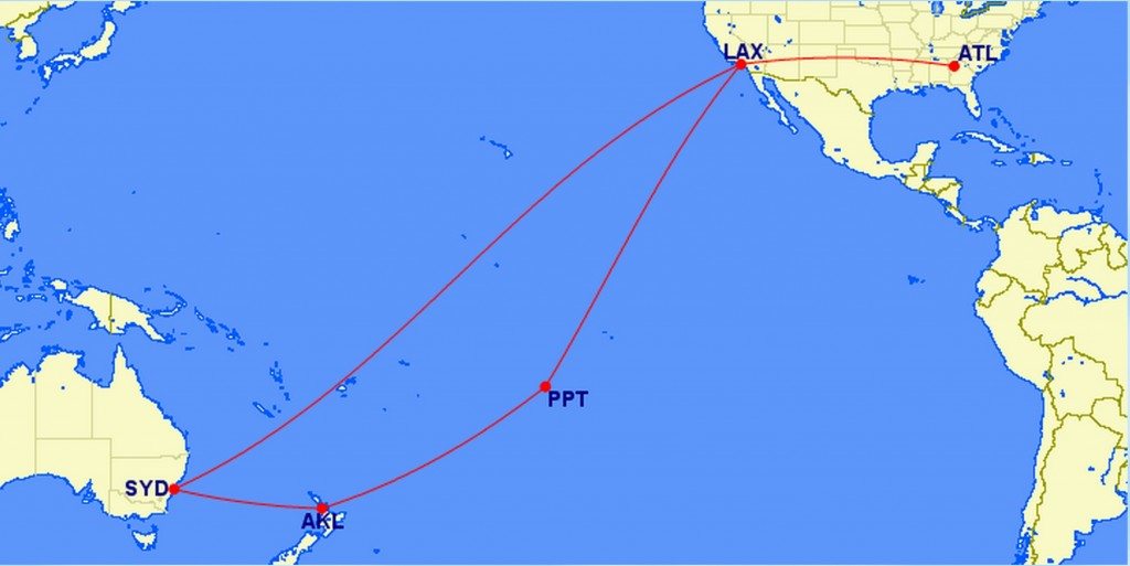 delta award ATL-SYD map