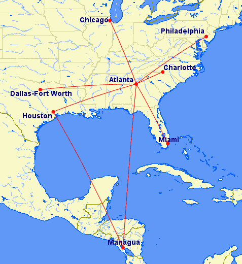 Houston Dallas Philly Chicago Charlotte Miami to Nicaragua