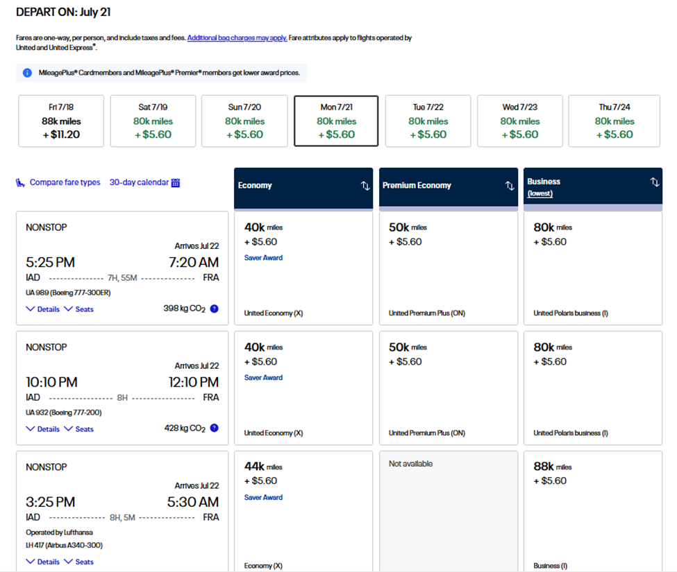 IAD to Frankfurt, Germany award flights