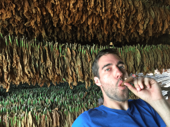 Scott at a tobacco warehouse in Viñales