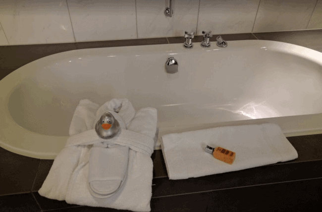 Take a bubble bath in the Lufthansa First Class lounge in Munich.