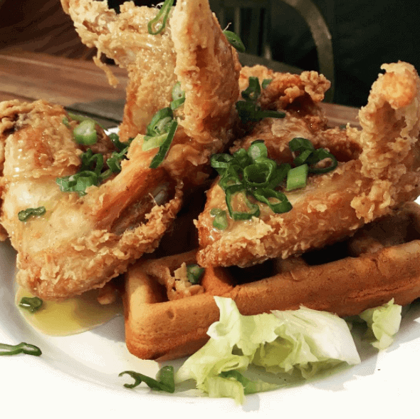 Chicken and waffles at Nola