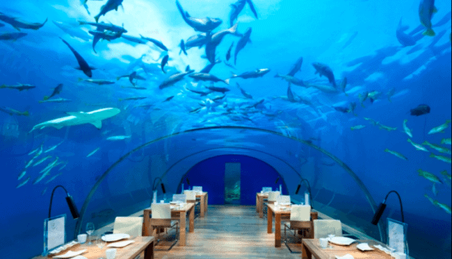 Underwater restaurant at Conrad Maldives