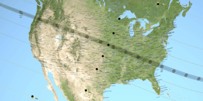 NASA map showing the path of totality for the upcoming eclipse on August 21.