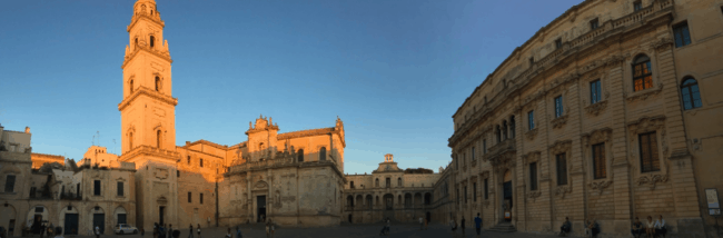 The sun setting on Lecce's primary cathedral, home of the capital city's archbishop.