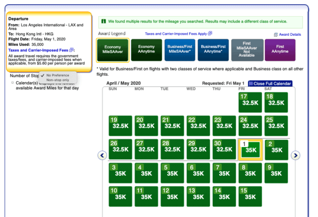 Aadvantage Award Chart