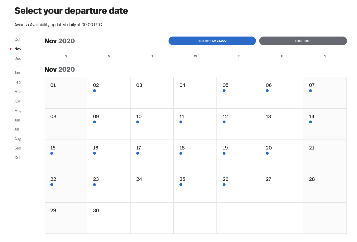 LifeMiles calendar