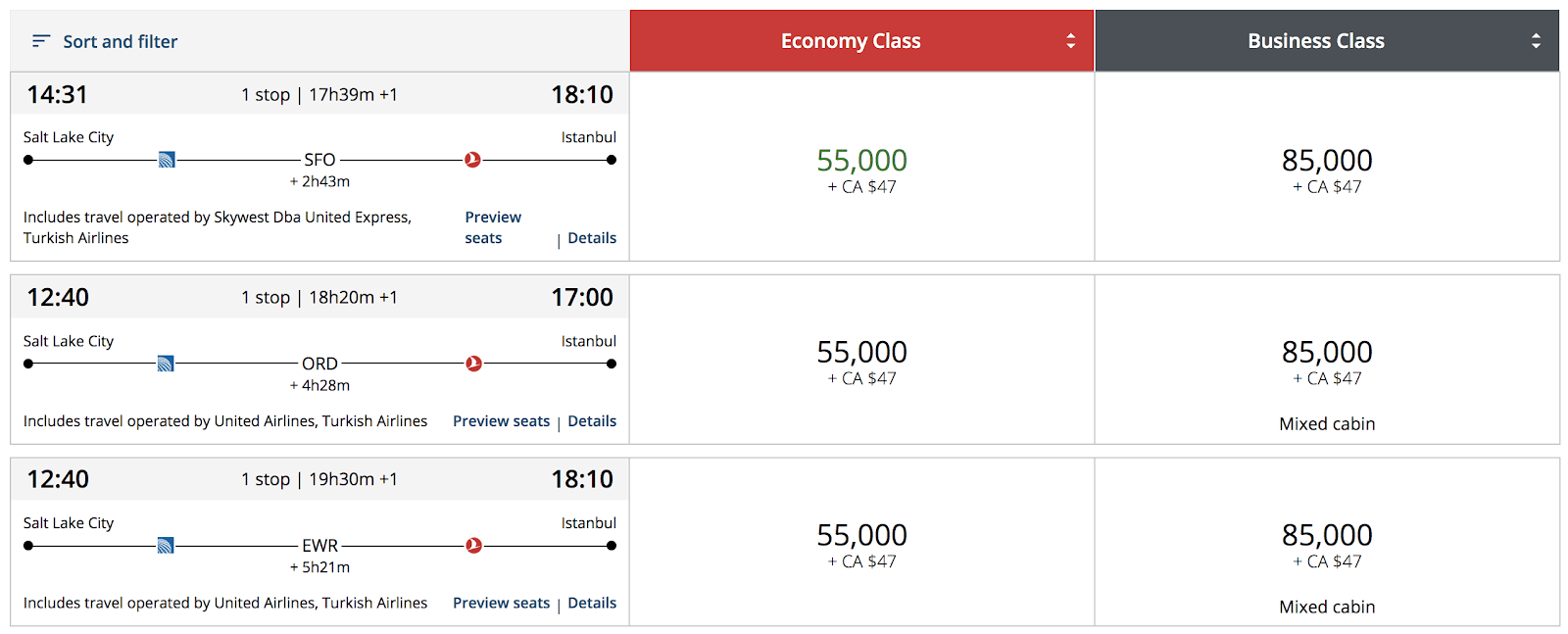 Aeroplan SLC to IST NEW