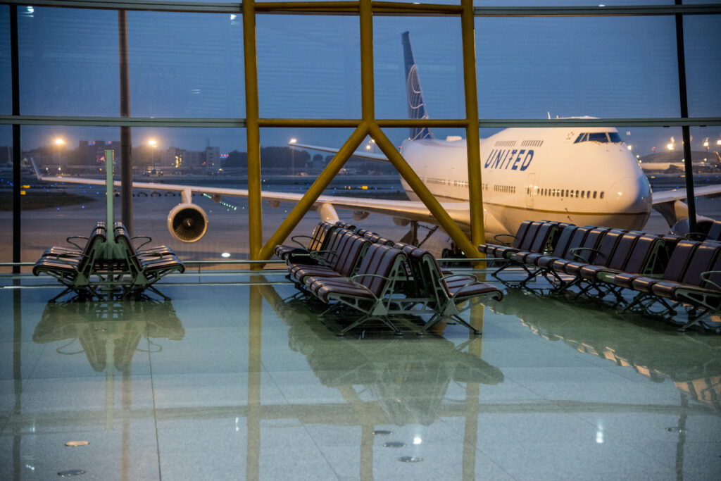 View of United Airlines by Airport window