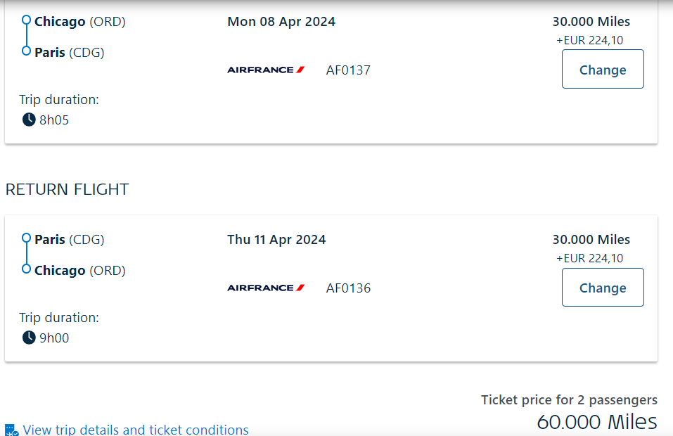 Roundtrip Chicago to Paris with Capital One transfer partner Flying Blue