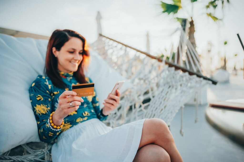 Women using her credit card for online shopping