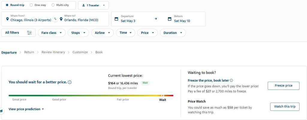 Capital One Travel price prediction tool.