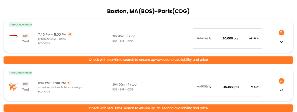 American Airlines and British Airways flights