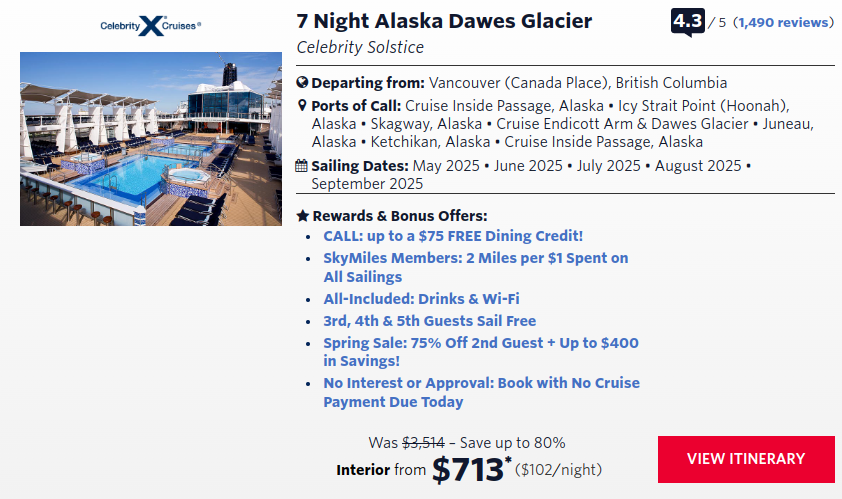 Booking a 7-night Alaska Dawes Glacier cruise with Delta