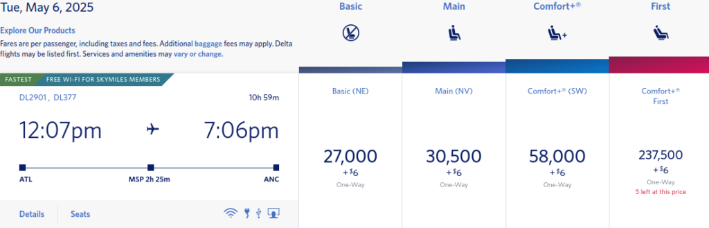Delta flight from Atlanta, connecting to Minneapolis (MSP) to Acnhorage