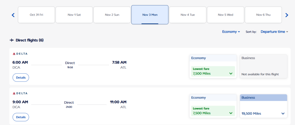 Delta flight from Washington (DCA) to Atlanta (ATL) booked through Air France-KLM Flying Blue