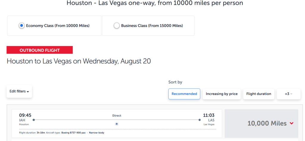 Turkish Airlines flight from Houston (IAH) to Las Vegas (LAS) using miles